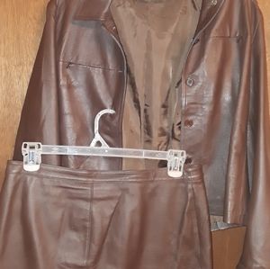 Brown Leather skirt and jacket
